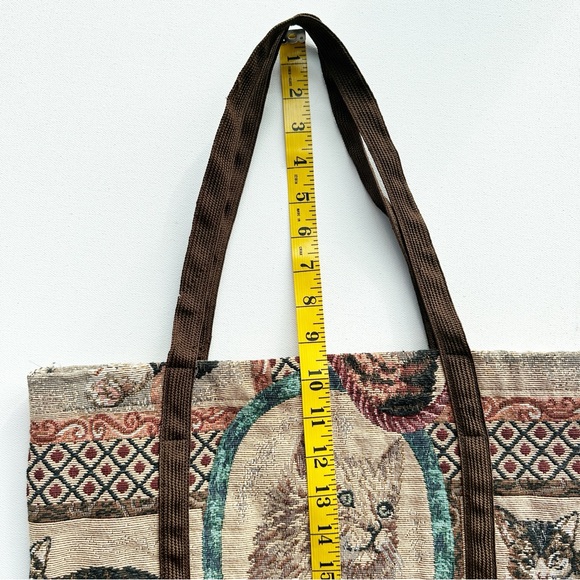 Cat Tapestry Tote Bag Brown Shoulder Purse - Picture 11 of 13